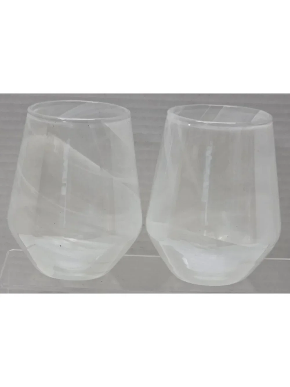 Set of 2 Frosted White Swirl Stemless Wine Glasses Tumblers 5
